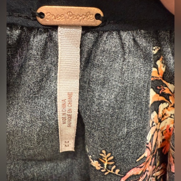 FREE PEOPLE MANDY FLORAL PRINTED RUCHED PEPLUM COTTON TIE FRONT BLOUSE SIZE: M - Picture 7 of 10